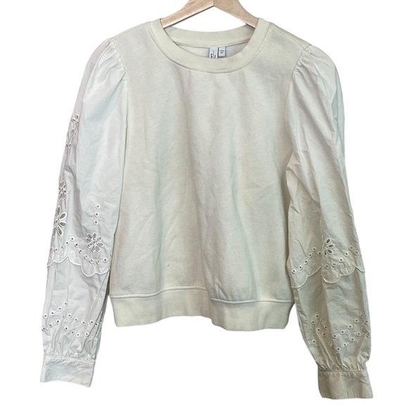 & Other Stories Eyelet Puff Sleeve Ivory Pullover Sweatshirt Size S Minimalist - Picture 1 of 9